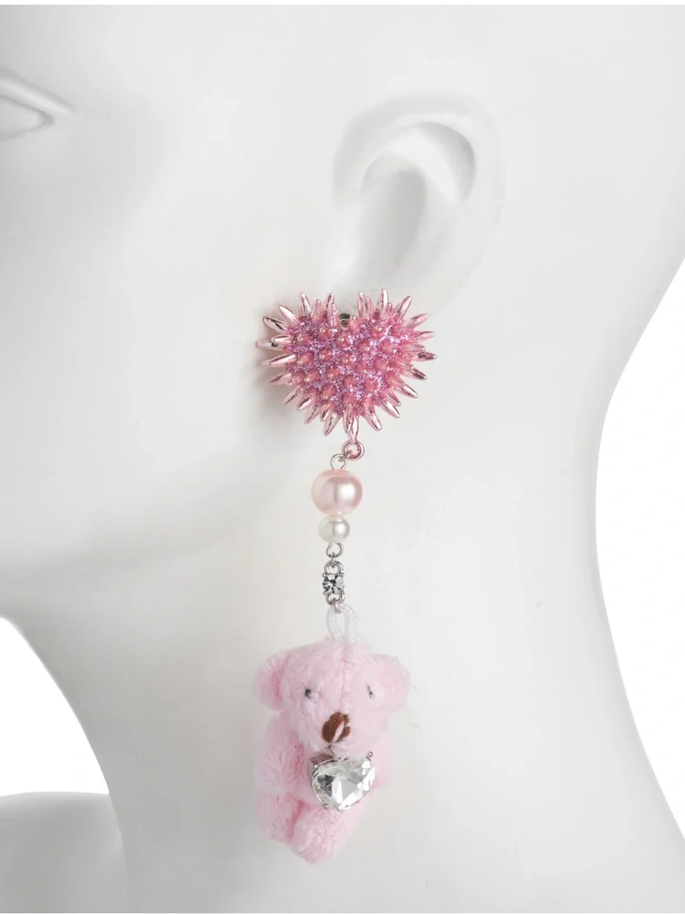 Betsey Johnson Spikey Heart Plush Teddy Bear Drop Earrings
